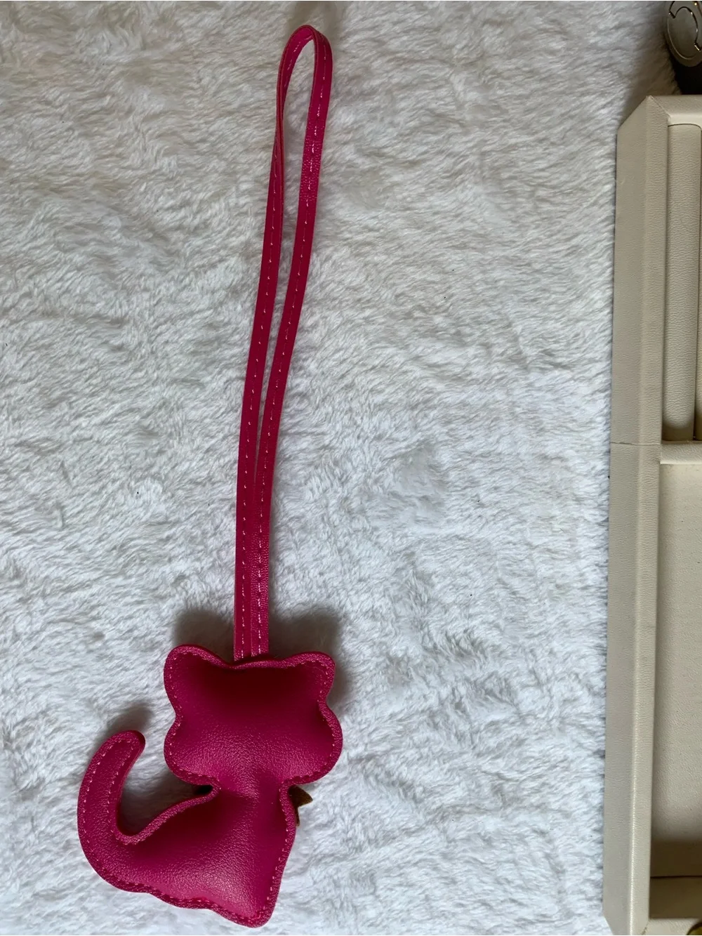 Pink Cat Bag Charm with Brown Bow